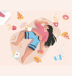 Cartoon overweight woman holding fast food Vector Image