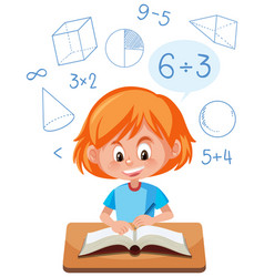 Girl learning math with math symbol and icon Vector Image