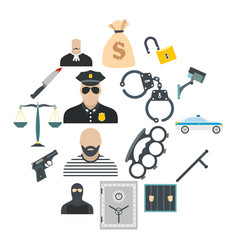 Crime investigation flat icons set Royalty Free Vector Image