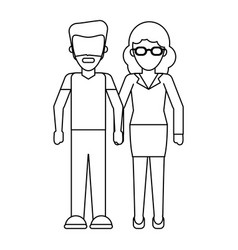 Young couple cartoon faceless in black and white Vector Image