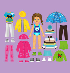 Paper doll clothes and set for play and Royalty Free Vector