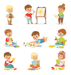 Cute little girl utting an application details vector image