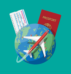 Passenger jet boarding pass and passport map Vector Image