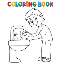 Coloring book girl washing hands theme 1 Vector Image