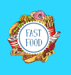 Big set hand drawn doodle fast food Royalty Free Vector