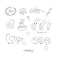 easter bunnies and chickens eggs paint cute vector image