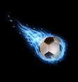 flying soccer ball with blue fire trails sports vector image vector image