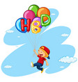 little boy flying with balloons vector image
