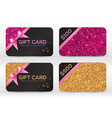 set of golden and pink glitter black gift cards vector image