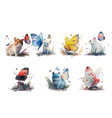 set with butterflies and animals in watercolor vector image vector image