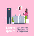 woman with suitcase checking in at airport passing vector image