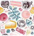 winter desserts and hot seasonal drinks backdrop vector image vector image