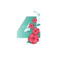 color number 4 with beautiful flowers vector image