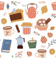 autumn cozy home elements seamless pattern vector image vector image