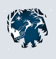 santa claus with deer in a forest and snow paper vector image