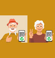 senior man and woman with smartphone qr code vector image vector image