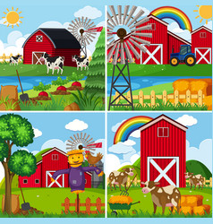 Red barn farm scene Royalty Free Vector Image - VectorStock