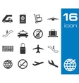 black airport icons set on white background vector image