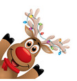 xmas drawing of funny red nosed reindeer vector image vector image