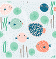 seamless childish pattern with funny fish vector image