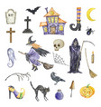 watercolor halloween of witch reaper haunted vector image