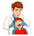 cartoon little boy having his teeth checked vector image
