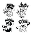 set of isolated outline mother and baby animals vector image