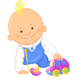 cute smiling baby boy playing with a toy car vector image vector image