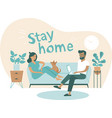 family working from home self quarantine concept vector image vector image