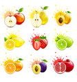 set juicy fruits with splashes juice vector image vector image