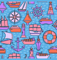 marine seamless pattern with ship icons in colored vector image vector image