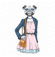 retro hipster fashion animal pug dog woman model vector image