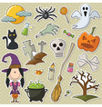 halloween objects stickers set vector image