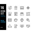 set 16 icons online learning thin line style vector image vector image