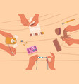 hands gaining creative classes make diy macrame vector image