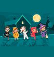 halloween city trick-or-treaters costumed kids vector image vector image