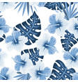 pattern hibiscus and tropical leaves vector image vector image