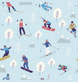 seamless pattern winter sports snowboarders vector image vector image