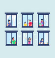 apartment building with people in open window vector image vector image