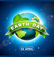 earth day with planet and green leaf vector image
