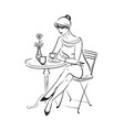 black and white beautiful young woman in a cafe vector image