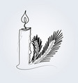 line sketch christmas candle and needle vector image vector image