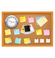 clock office supplies on brown desk horiz vector image vector image