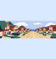 suburban street with houses and road homes vector image