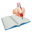cartoon hand writing in book vector image