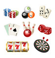 casino game icons playing cards bowling domino vector image