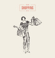 shopping girl walking bags drawn sketch vector image