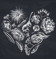 heart floral design with chalk viburnum hypericum vector image vector image