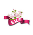 sale pink ribbon with flowers season discount vector image