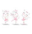 set three cute white ballerina cats in pink vector image